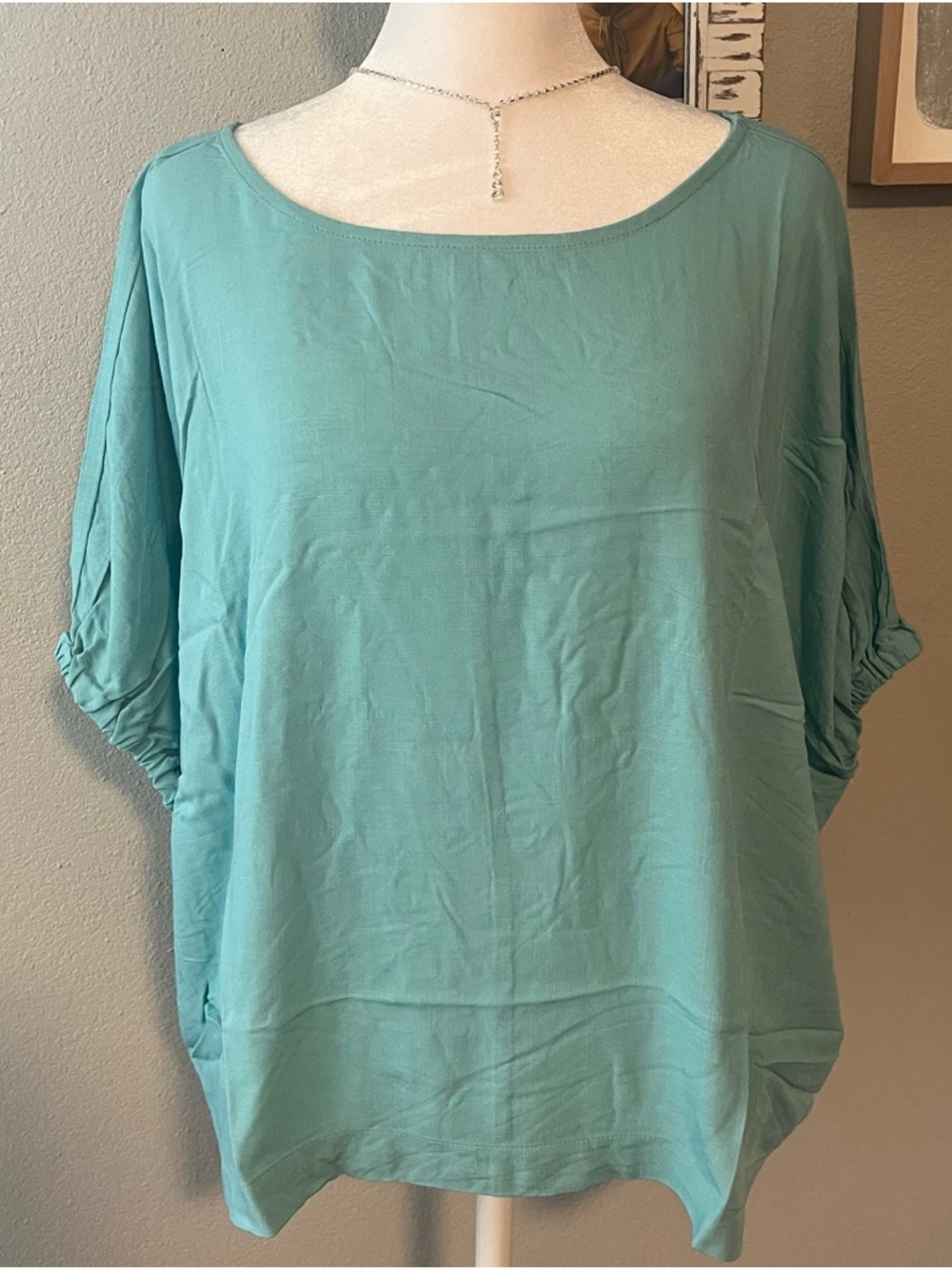 Zenana Relaxed Oversized Shirt Scoop Neck Dolman sleeves Teal New in package